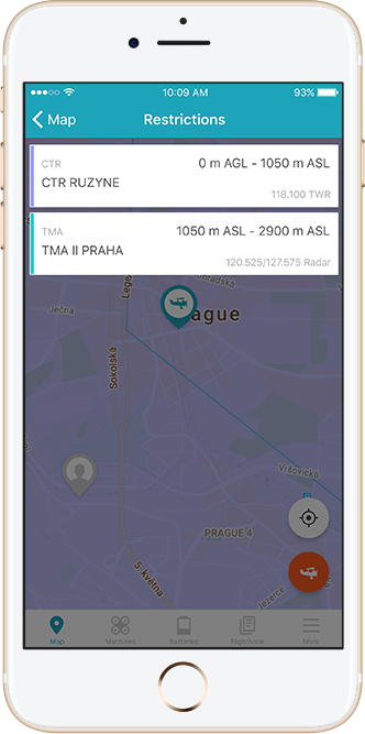 Zobrazení letišť v mobilní aplikaci MAIA